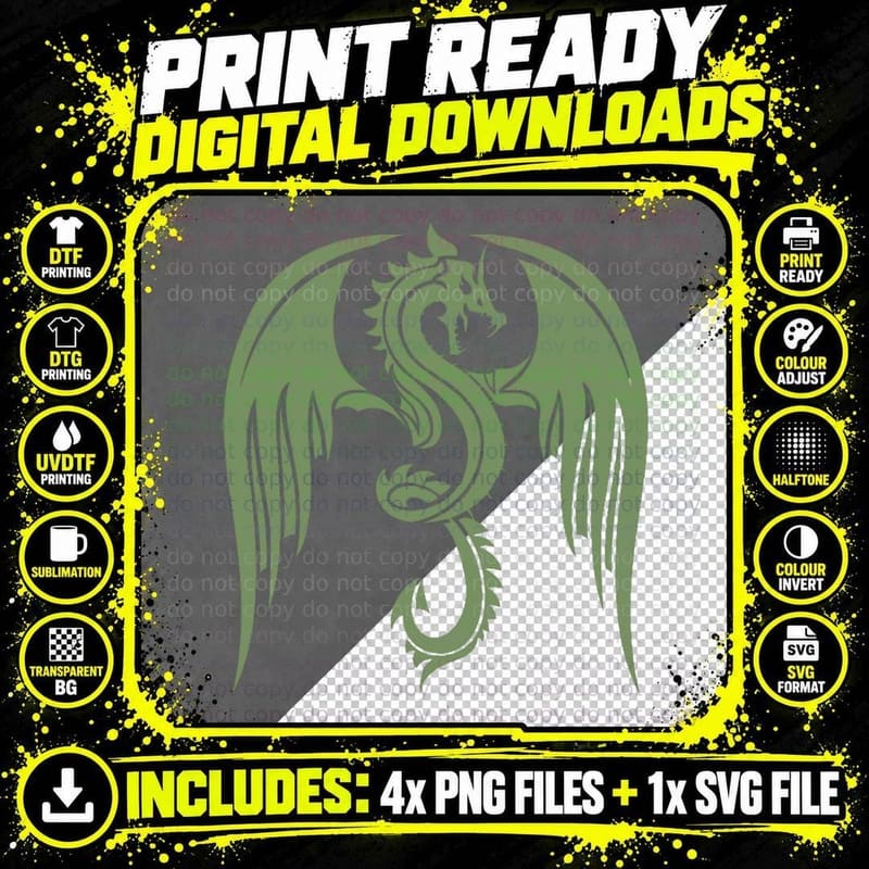Legendary Animals Dragon Vintage Green T-Shirt Png SVG Digital Bundle