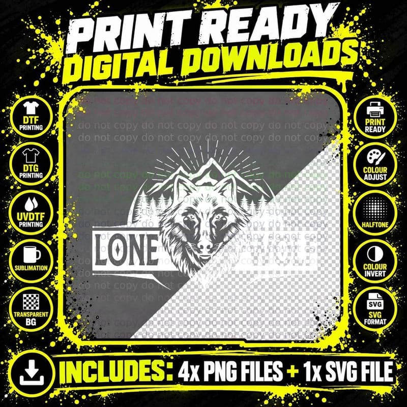 Lone Wolf Angry Animal Wild Life Nature T-Shirt Png SVG Digital Bundle