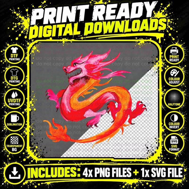 Loong Chinese Dragon Asian Culture T-Shirt Png SVG Digital Bundle