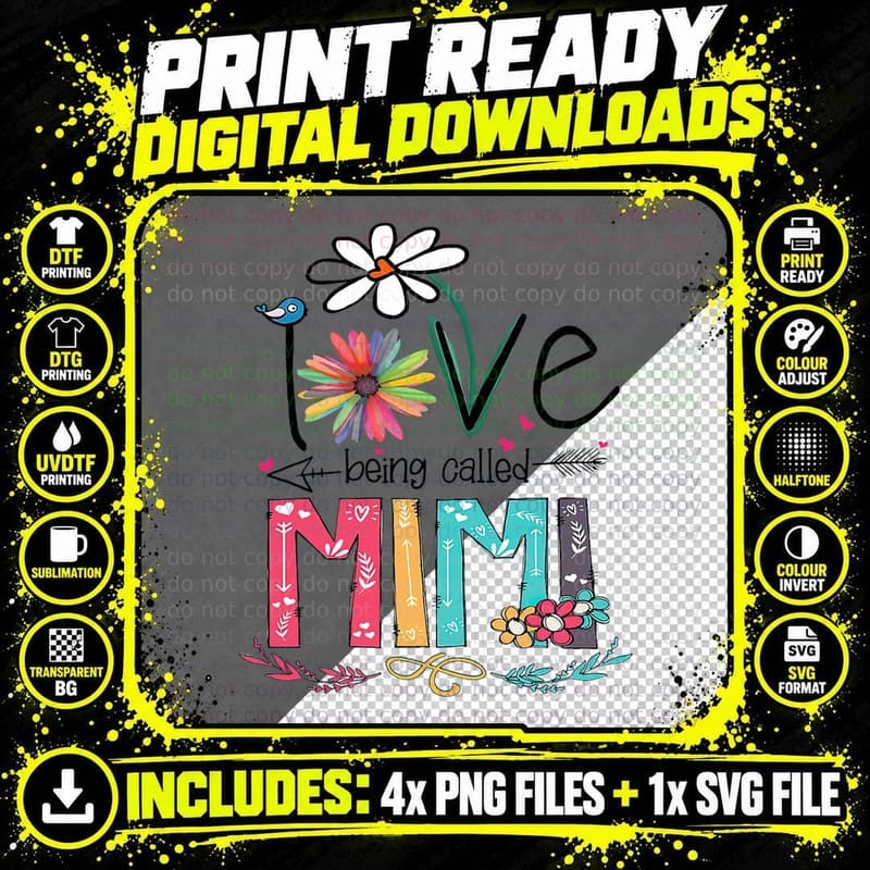 Love Being Called Mimi Tee, Daisy Bird Arrow Heart Png SVG Digital Bundle