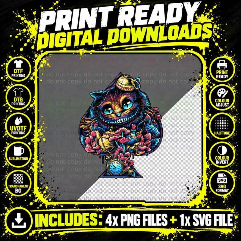 Mad Hatter, Cheshire Cat, Alice in Wonderland Png SVG Digital Bundle