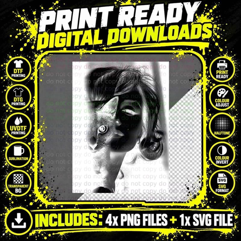 Marilyn Monroe with Cat, Vintage Black and White Png SVG Digital Bundle