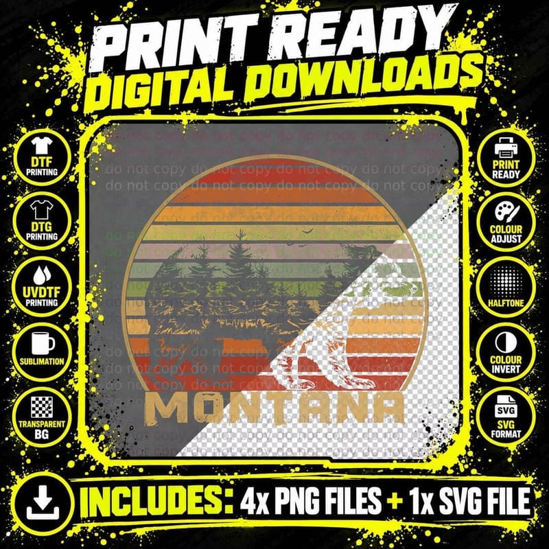 Montana Vintage Grizzly Bear Nature Retro T-Shirt Png SVG Digital Bundle