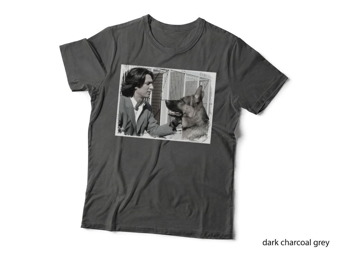 Moser and Rex Friendship T-Shirt, Man German Shepherd Black White Photo, TV Dog