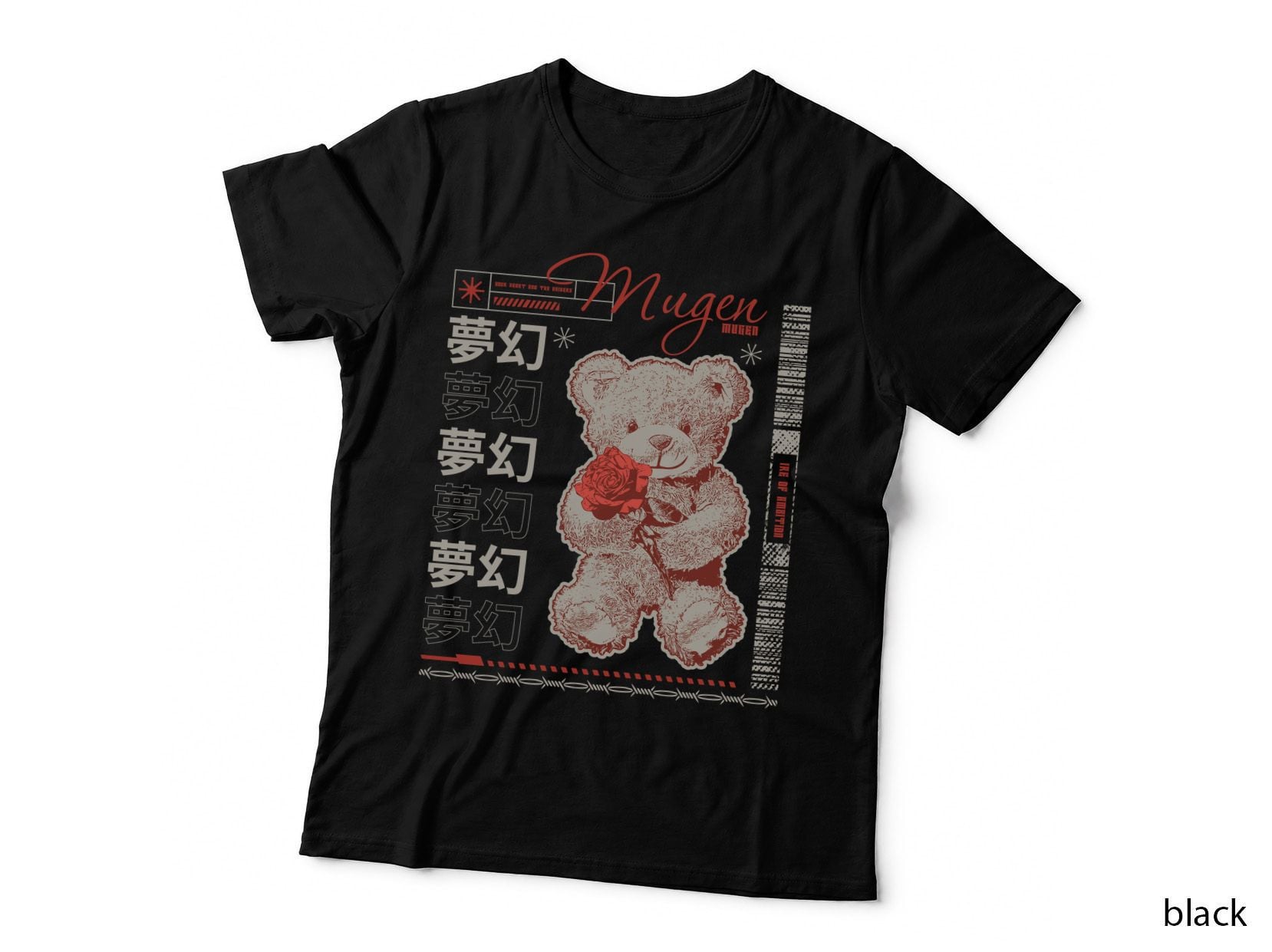 Mugen Retro Teddy Bear Rose T-Shirt, Japanese Streetwear Graphic