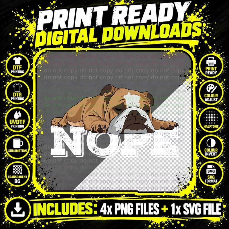 Nope Lazy English, Bulldog Dog Lover T-Shirt Png SVG Digital Bundle