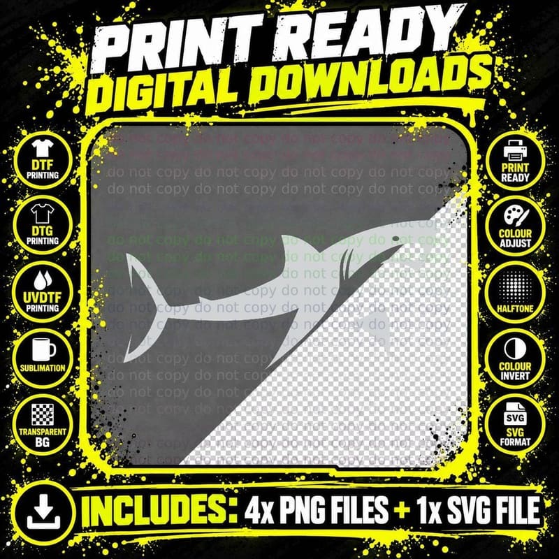 Ocean Life Shark T-Shirt, Marine Animal Art Png SVG Digital Bundle
