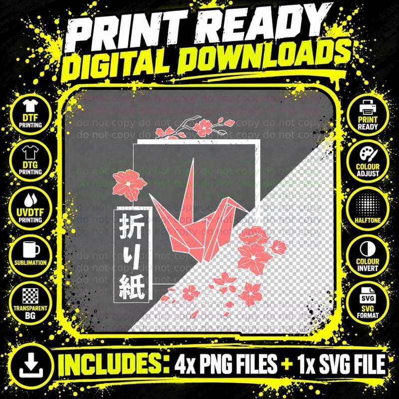 Origami Paper Crane Bird Hand Freedom Japanese Culture Png SVG Digital Bundle