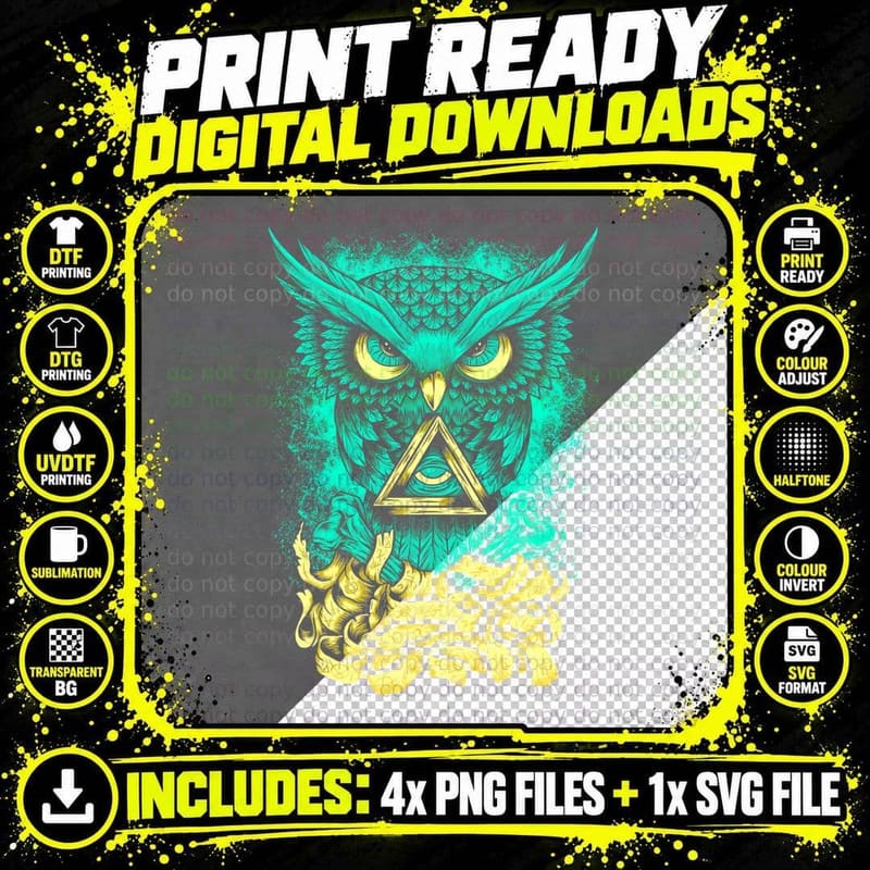 Owl Halftone Print, Bird Art, Nature Tee Png SVG Digital Bundle