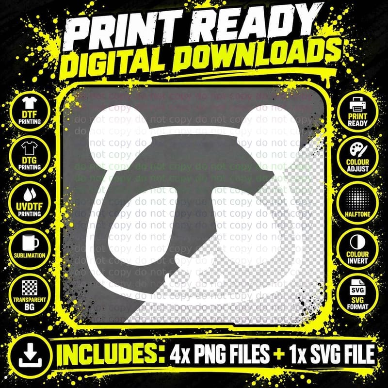 Panda Black and White Minimalist Pictogram T-Shirt Png SVG Digital Bundle