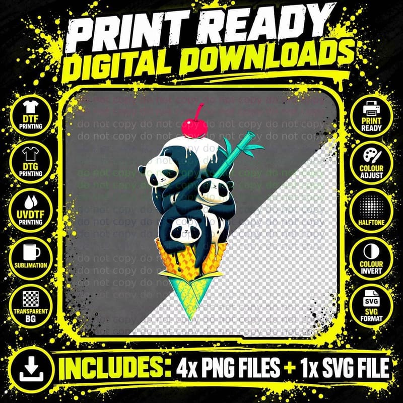 Panda Ice Cream T-Shirt Png SVG Digital Bundle