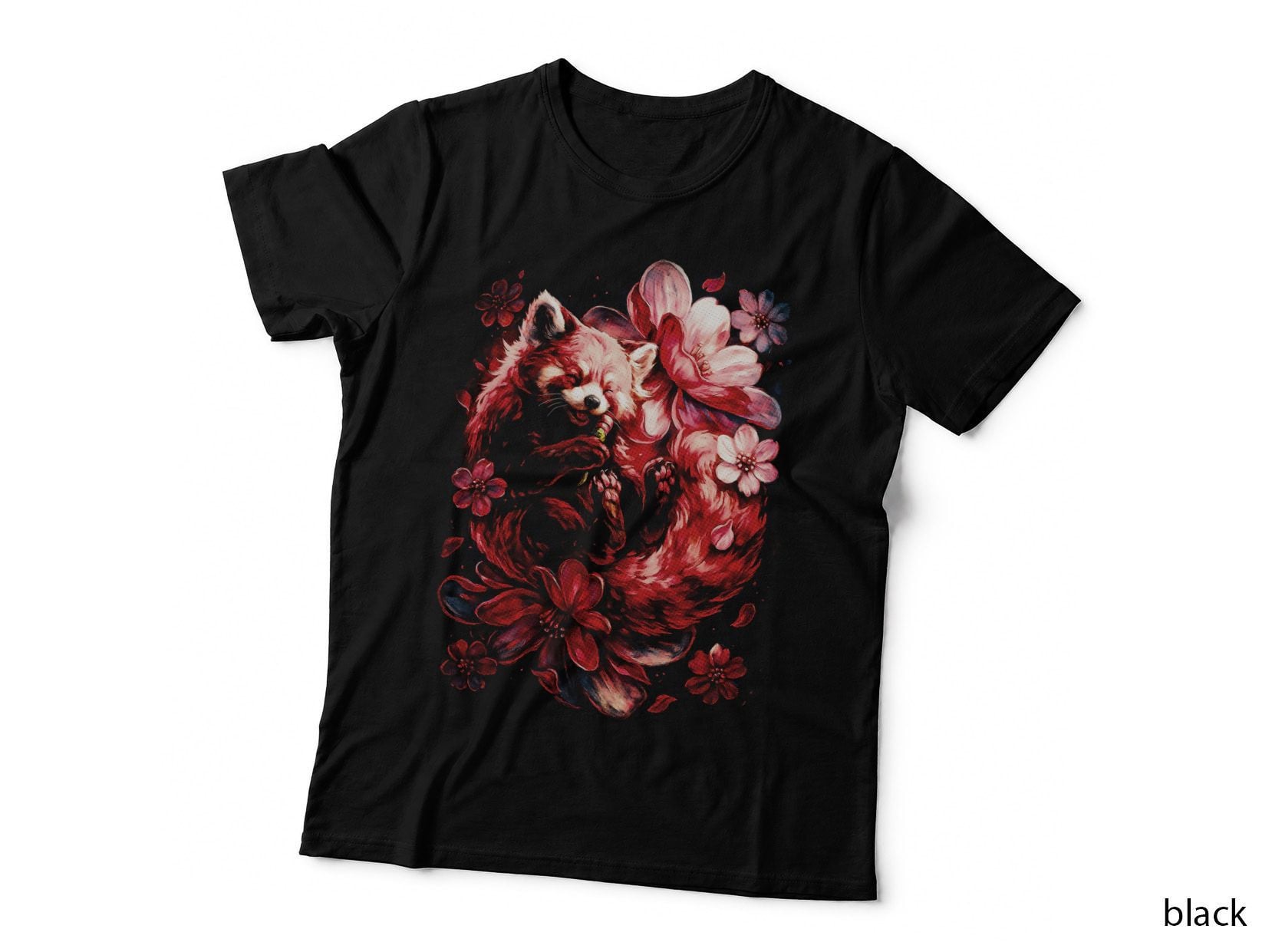 Panda T-Shirt, Red Floral Print, Animal Lover Gift