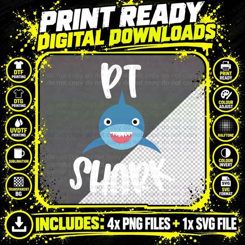 Pediatric Physical Therapy Cute PT Shark T-Shirt Png SVG Digital Bundle