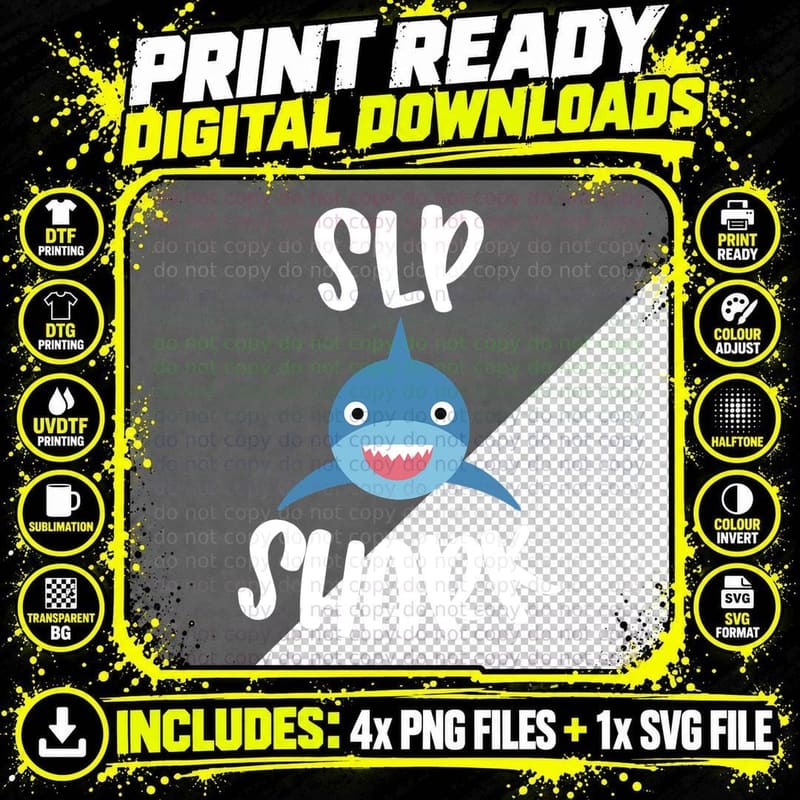 Pediatric Speech Therapy Cute SLP Shark T-Shirt Png SVG Digital Bundle