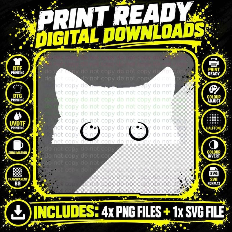 Peeking Cat Sticker T-Shirt Png SVG Digital Bundle