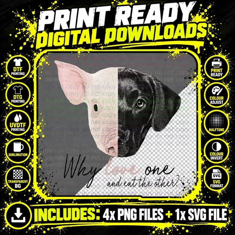 Pig and Dog Split Face Why Love One Png SVG Digital Bundle