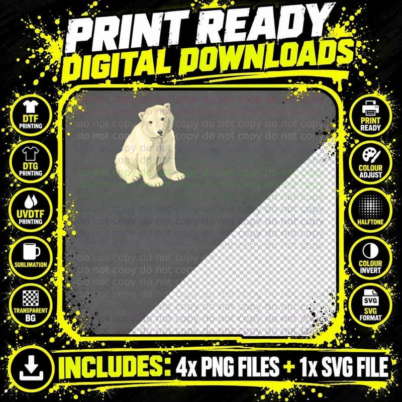 Polar Bear T-Shirt, Arctic Wildlife Print Png SVG Digital Bundle