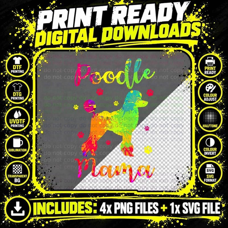 Poodle Mama Dog Breeders Pet Water Retriever Mother's Png SVG Digital Bundle