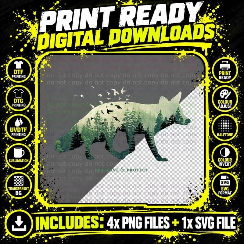 Preserve & Protect Vintage National Park Fox Forest Png SVG Digital Bundle