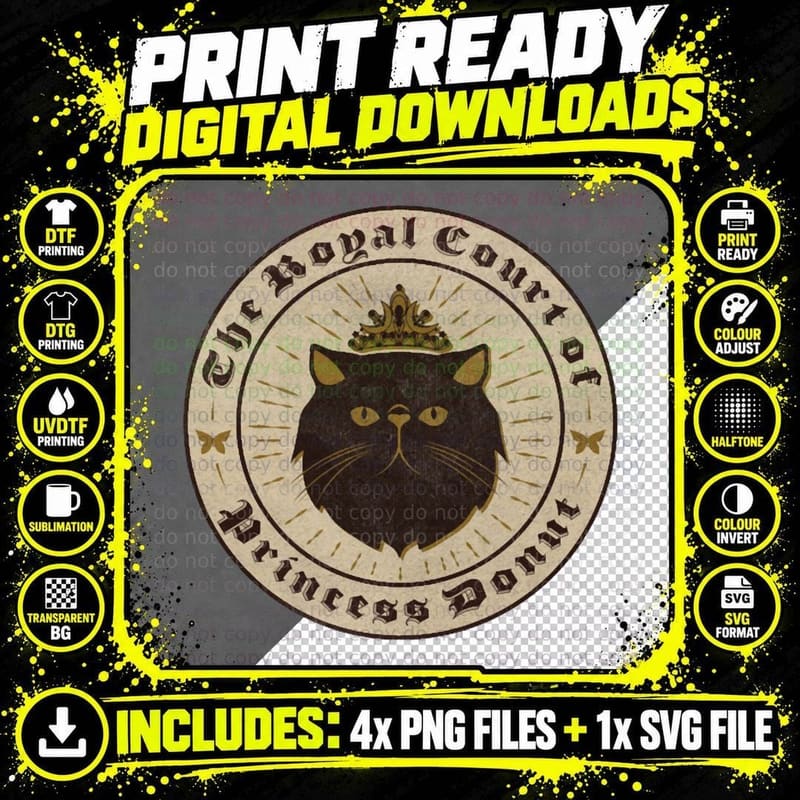Princess Donut Royal Court Vintage Seal Png SVG Digital Bundle