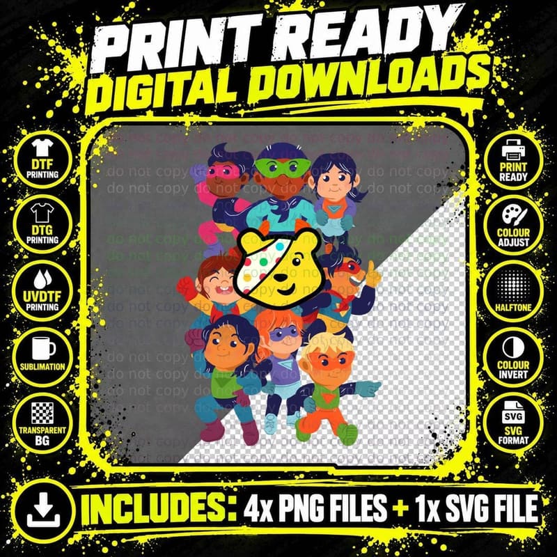 Pudsey Bear & Children Heroes Classic T-Shirt Png SVG Digital Bundle