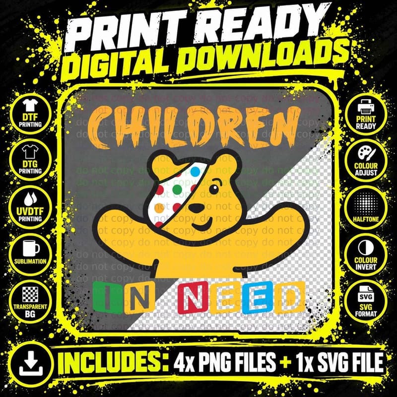 Pudsey Bear - Children in Need T-Shirt Png SVG Digital Bundle