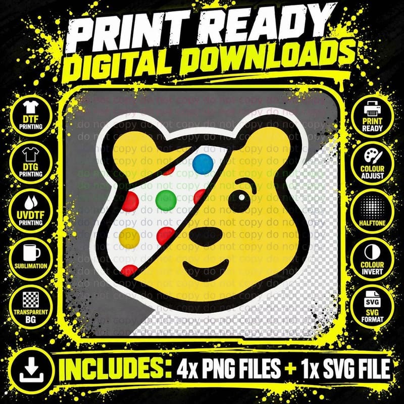 Pudsey Bear Children in Need T-Shirt, Charity Awareness Png SVG Digital Bundle
