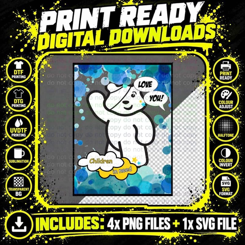 Pudsey Bear Children in Need T-Shirt, Charity Awareness Png SVG Digital Bundle