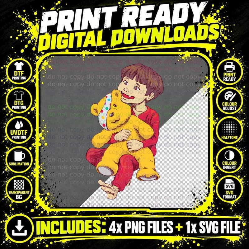 Pudsey Bear Face T-Shirt, Children's Apparel Png SVG Digital Bundle
