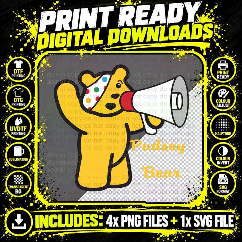 Pudsey Bear T-Shirt, Charity Awareness, Kids' Clothing Png SVG Digital Bundle