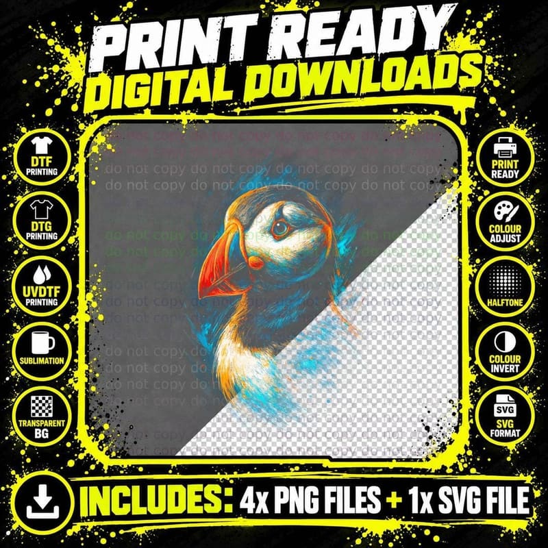 Puffin T-Shirt, Bird Art, Birdwatching Apparel Png SVG Digital Bundle