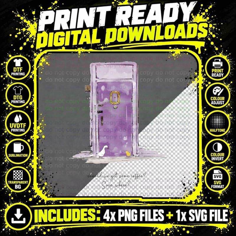 Purple Door with Bird T-Shirt, Vintage Retro Png SVG Digital Bundle