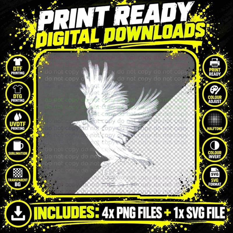 Raven Bird Crow Tattoo T-Shirt, Gothic Tattoo Style Png SVG Digital Bundle