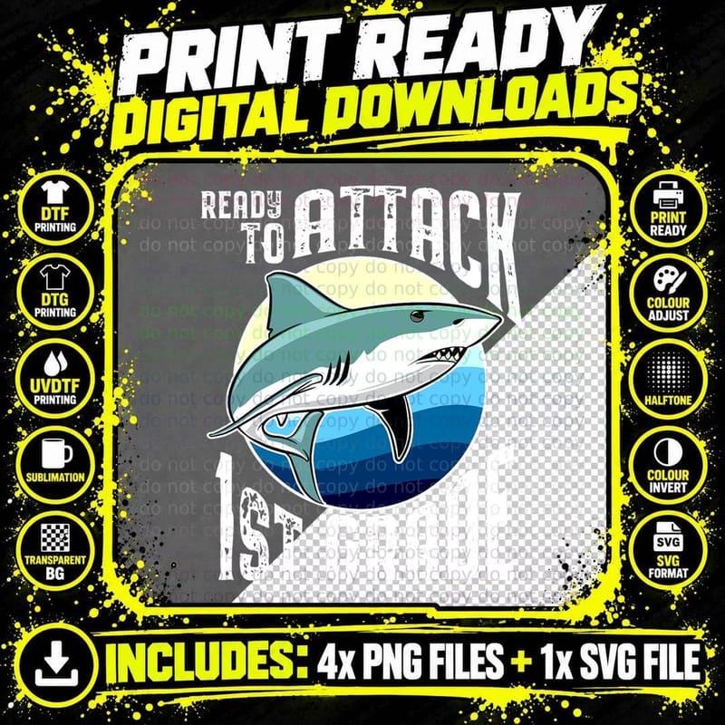 Ready to Attack Shark T-Shirt, Marine Life Art Png SVG Digital Bundle