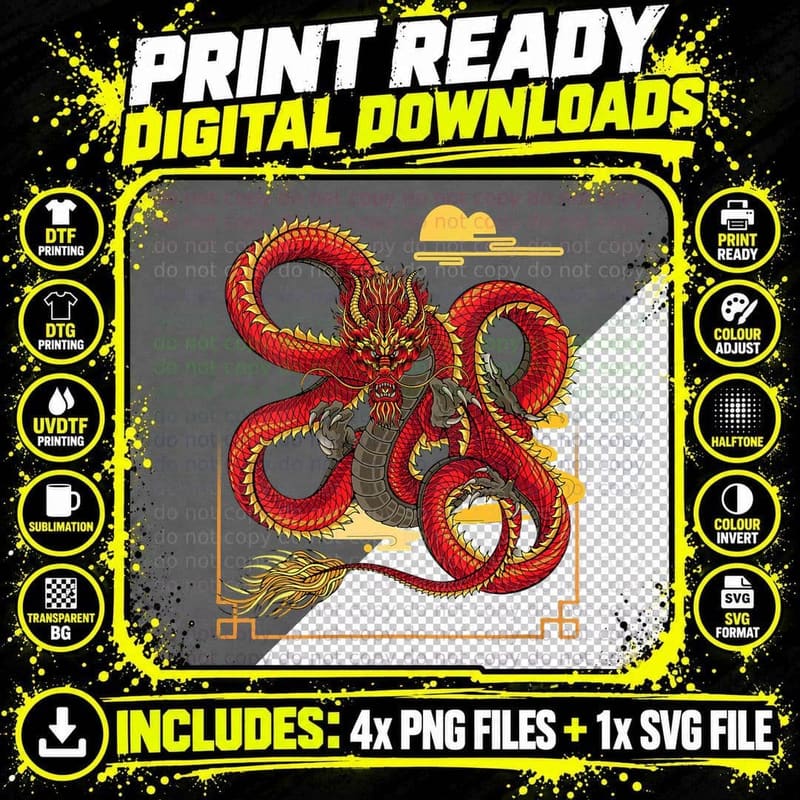 Red Traditional Chinese Dragon Symbol of Asian Culture Png SVG Digital Bundle