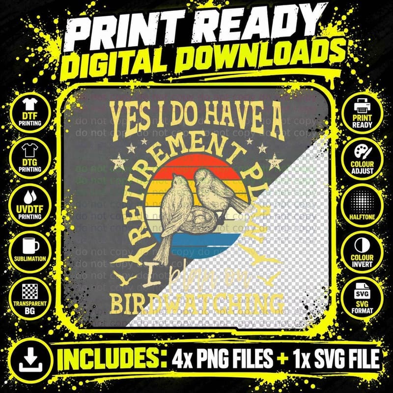 Retirement Plan Birdwatching T-Shirt, Vintage Retro Png SVG Digital Bundle
