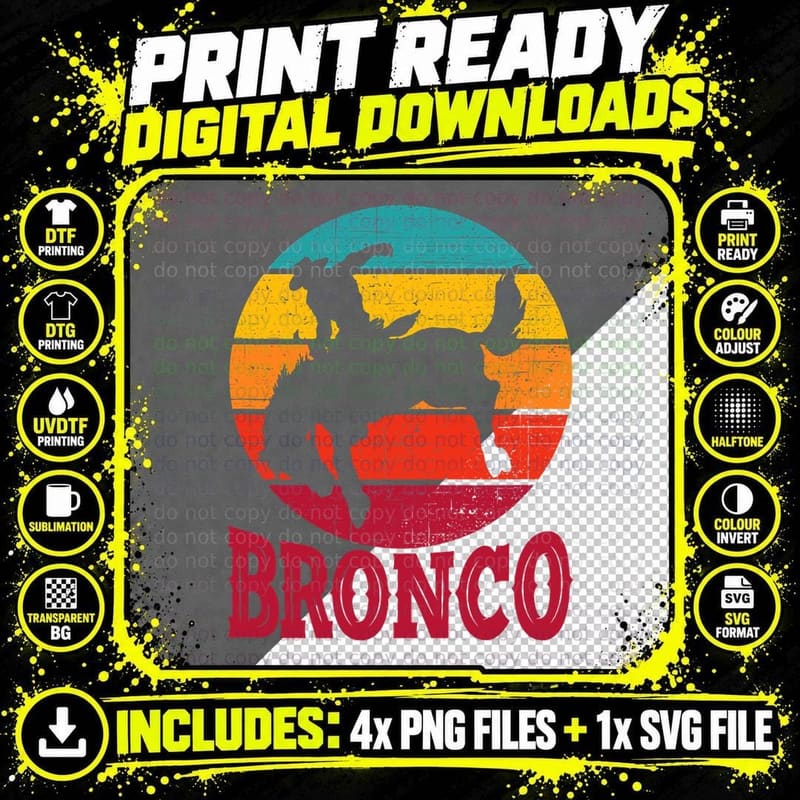 Rodeo Bucking Bronco Horse Vintage Retro Style T-Shirt Png SVG Digital Bundle