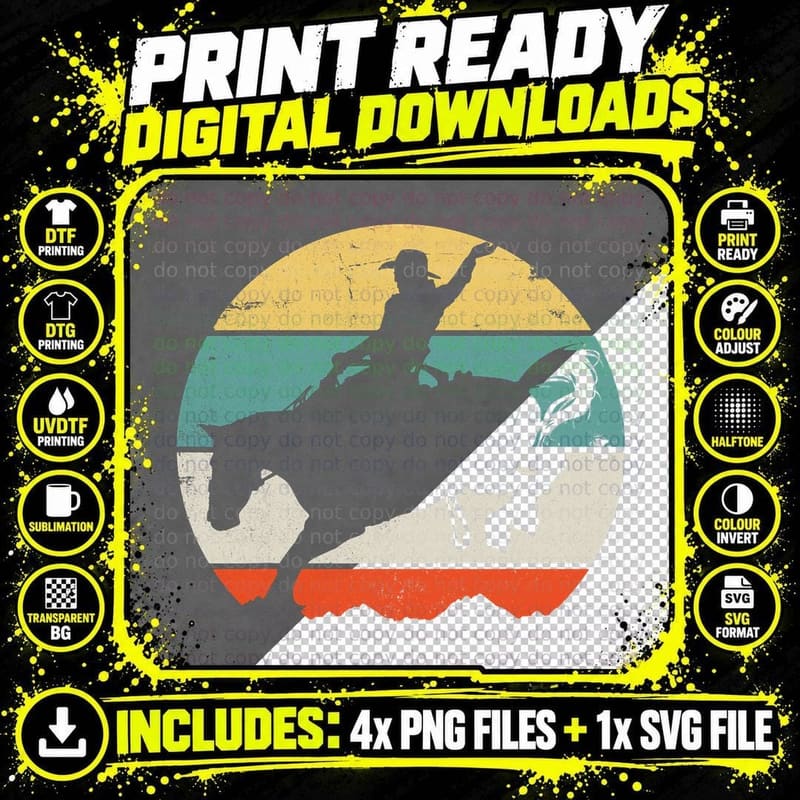 Rodeo Cowboy Horse Equestrian Riding Western T-Shirt Png SVG Digital Bundle
