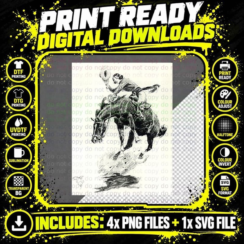 Rodeo Cowgirl Riding Bucking Horse T-Shirt Png SVG Digital Bundle