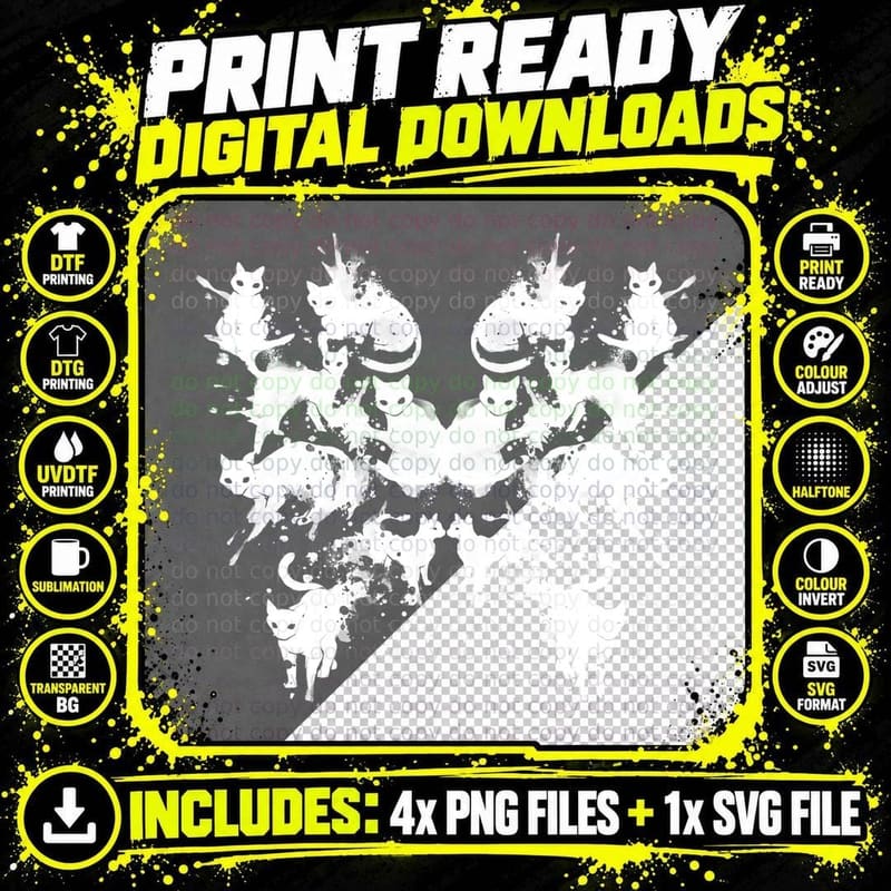 Rorschach Test Cat's on My Mind T-Shirt Png SVG Digital Bundle
