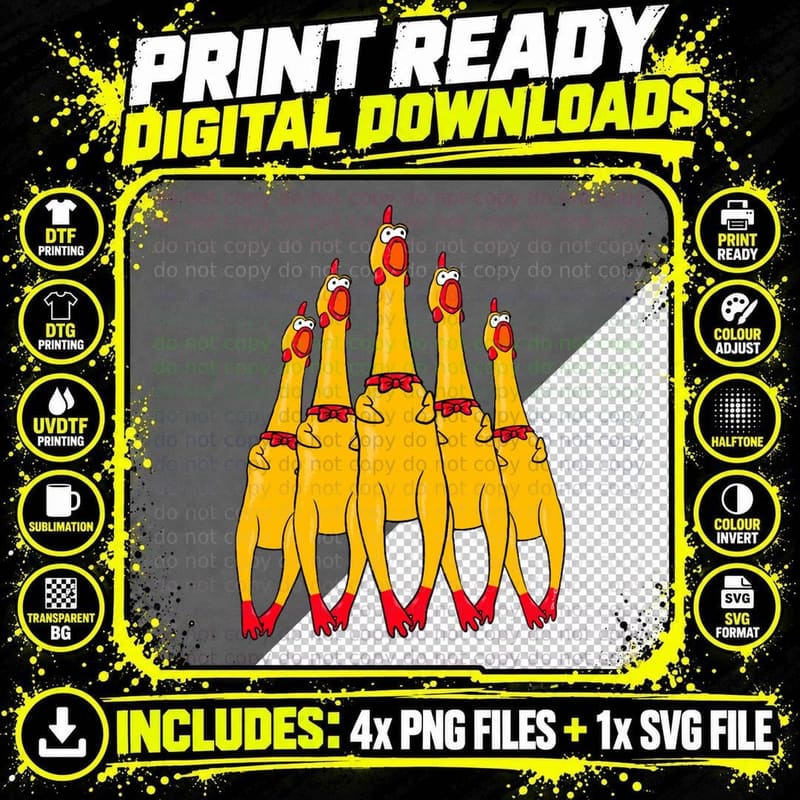 Rubber Screaming Chicken T-Shirt Png SVG Digital Bundle