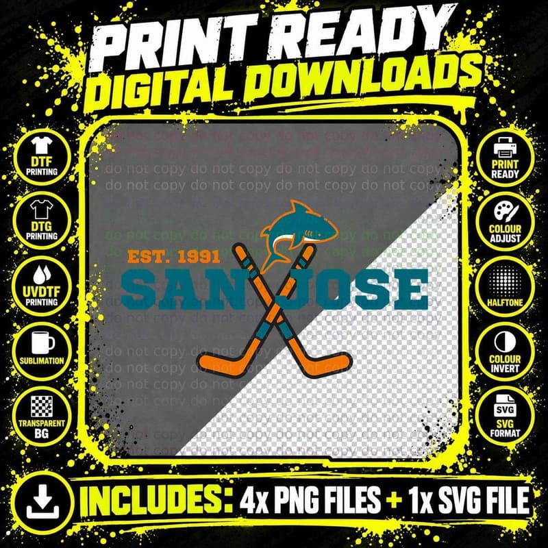 San Jose Sharks T-Shirt, Novelty Sports Team Print Png SVG Digital Bundle