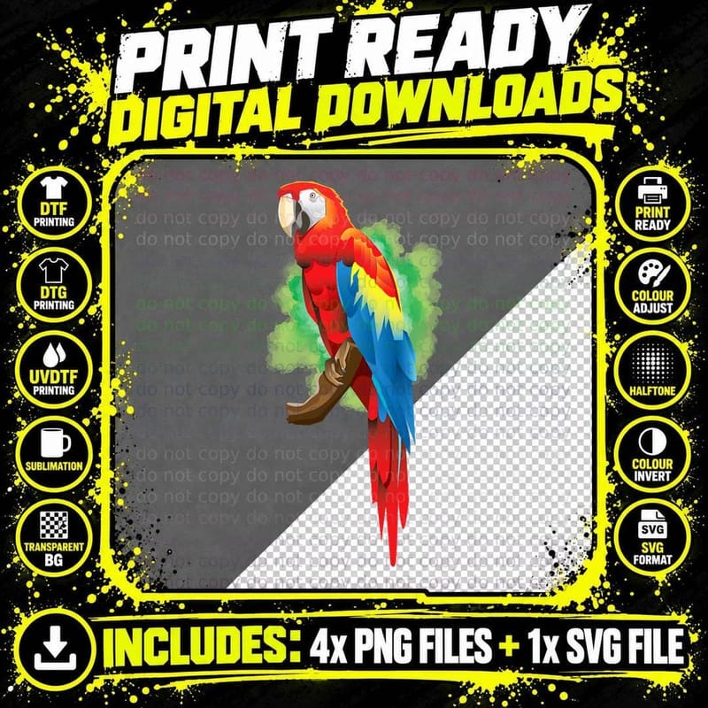 Scarlet Macaw Parrot T-Shirt, Nature Inspired Png SVG Digital Bundle