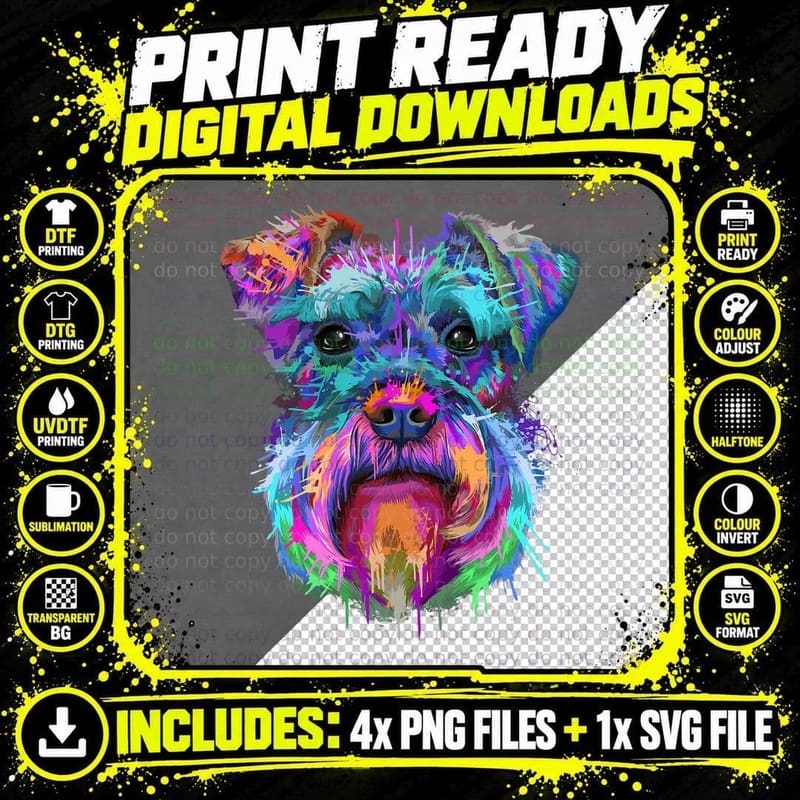 Schnauzer Splash Art T-Shirt, Colorful Dog Print Png SVG Digital Bundle