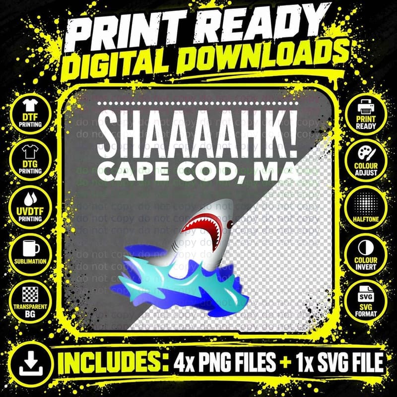 Shark AKA Shaaahk T-Shirt, Cape Cod, MA, Summer Vibes Png SVG Digital Bundle
