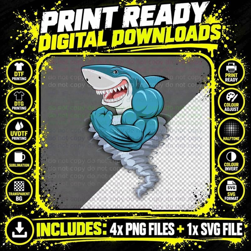 Shark Attack T-Shirt, Cartoon Style, Pet Lover Apparel Png SVG Digital Bundle