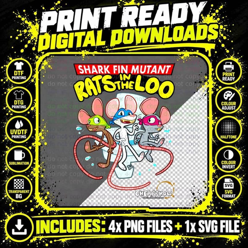 Shark Fin Mutant Rats in the Loo T-Shirt Png SVG Digital Bundle