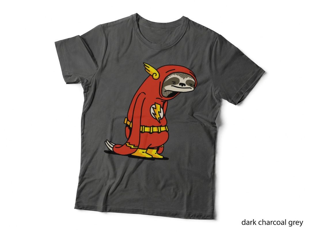 Sloth in Flash Costume T-Shirt, Superhero Mashup, Animal Humor