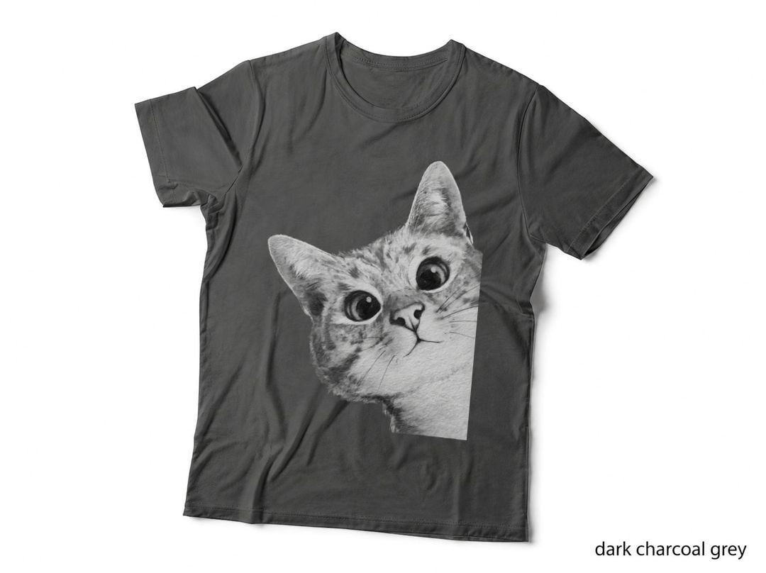 Sneaky Peeking Cat Meme, Wide-Eyed Tabby Kitten, Playful Pet Lover Tee