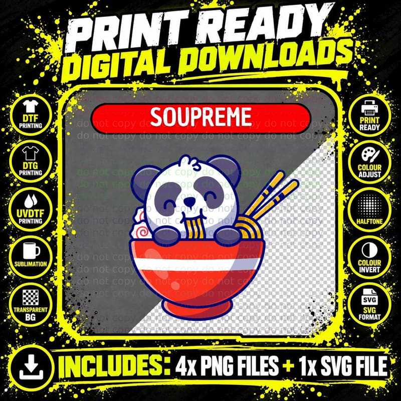 Soupreme Good Soup Eating Soup Panda T-Shirt Png SVG Digital Bundle